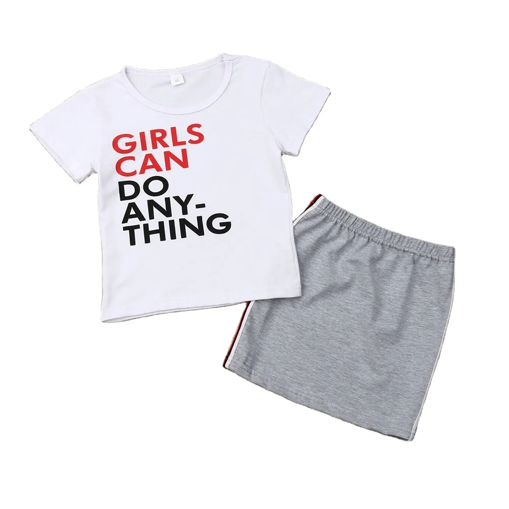 

New fashion Toddler Girl Clothing Set Letter Printed Short Sleeve T-shirt Gilr's 2 Piece Set, Picture