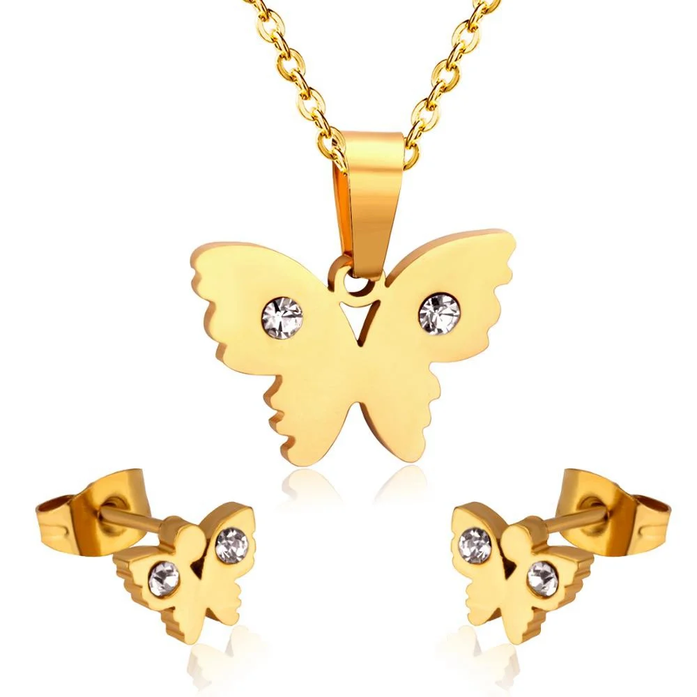 

Wedding Dubai African Jewelry Sets Flower Pendant Necklaces Earrings Women Butterfly Jewelry set Jewellery, Original stainless steel