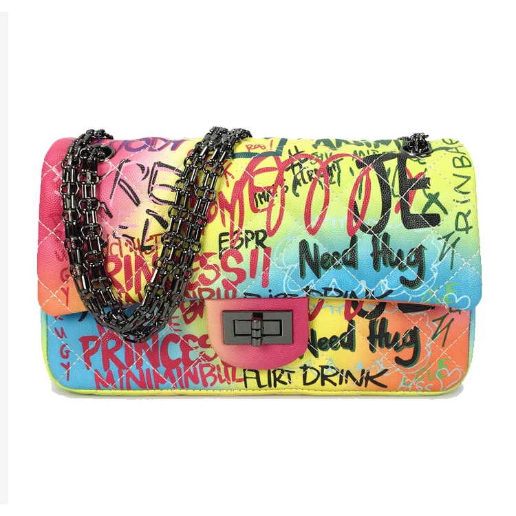

Osgoodway 2020 Graffiti Bag Ladies Fashion Handbags Women Leather Graffiti Shoulder Crossbody Bag Lady Graffiti Bag, Colorful, black, white