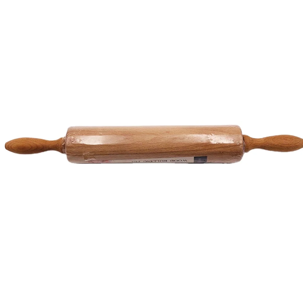 

red beech wood rolling pin with shrink wrap and sticker packing, Natural
