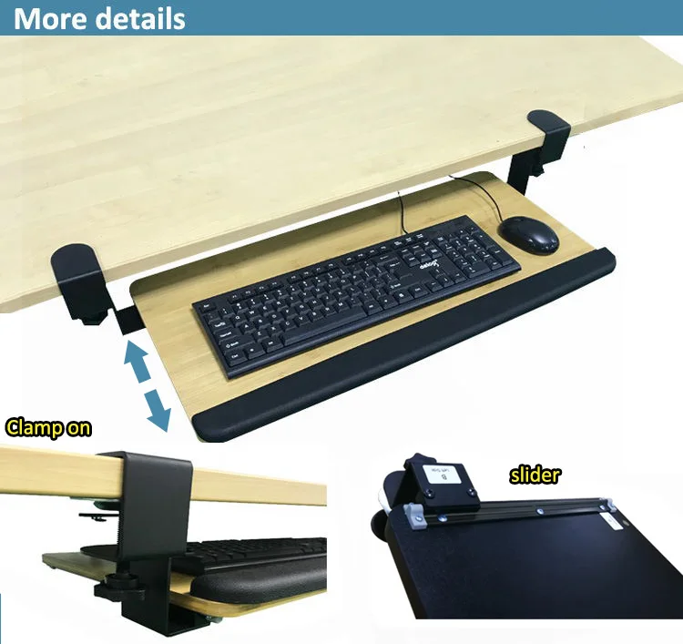 Large Size Ergonomic Wrist Rest Sliding Under Desk Easy Clamp On