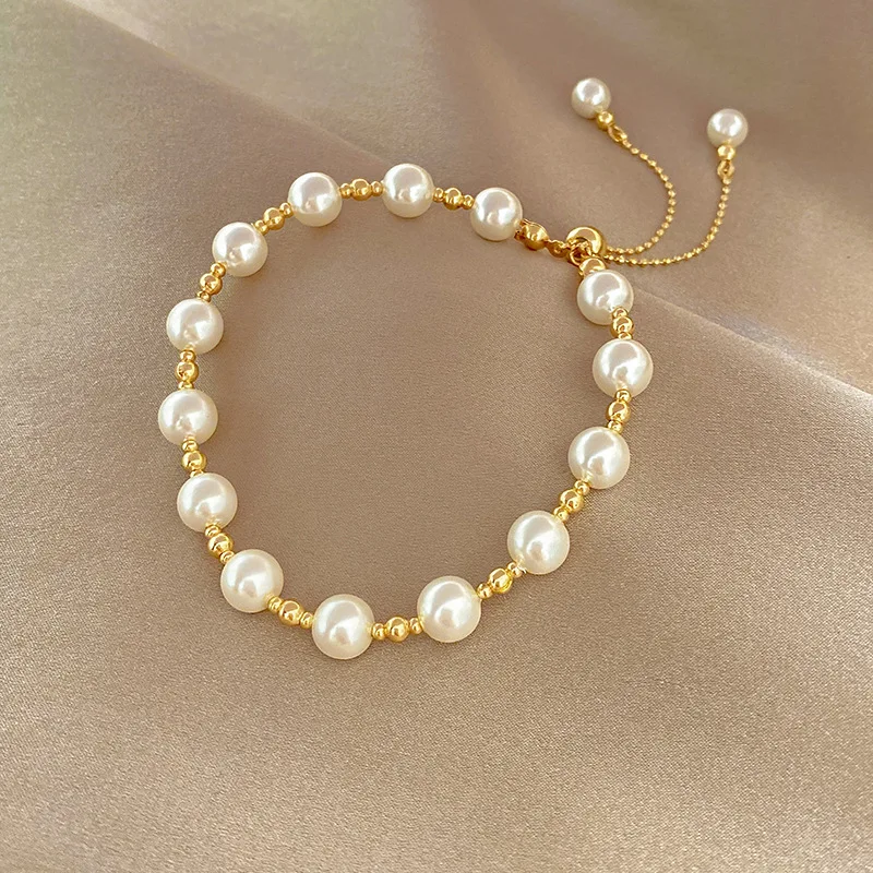 

DAIHE Wholesale Fashion Simple Adjustable 18k Gold Plated Baroque Pearl Bracelet For Women
