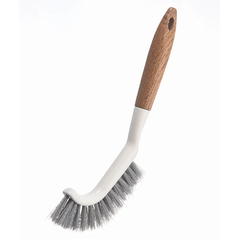 

Factory Wholesale Curved Design Wooden Handle Bathroom Plastic Toilet Brush Cleaner, Natural color