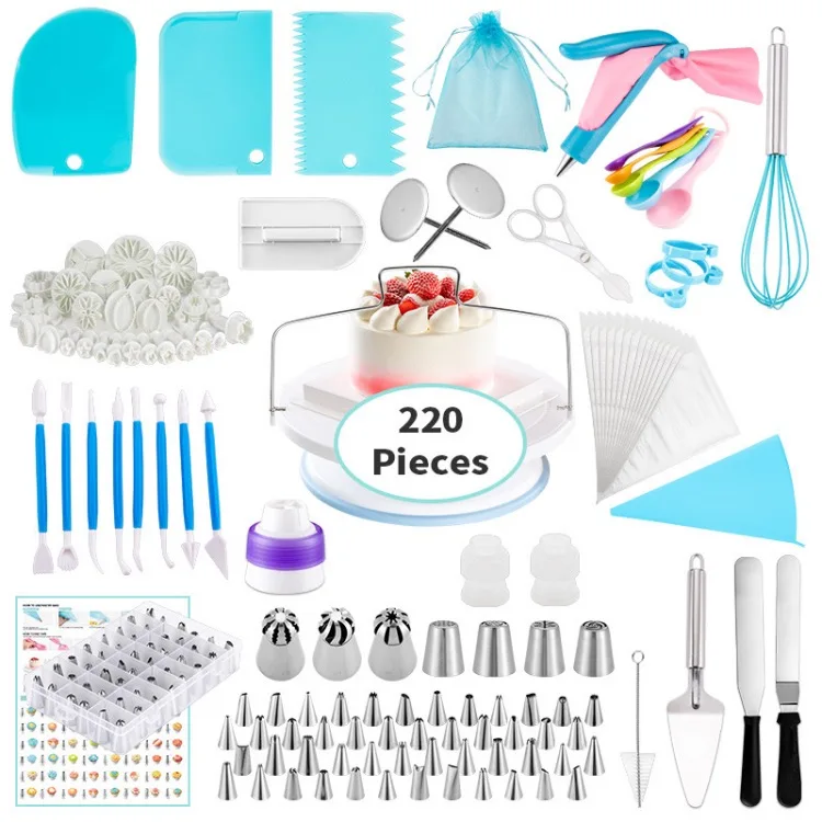 

220pcs 304 Stainless Steel Nozzle Cake Icing Piping Tips Cake Decorating Baking Supplies Fondant Pastry Nozzles Piping Tip Sets