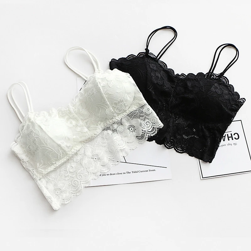 

Lace bottoming short strap vest chest pad wrapped chest Women Bra Tops Lace Strap Wrapped Chest Shirt Top Underwear Bras, As picture