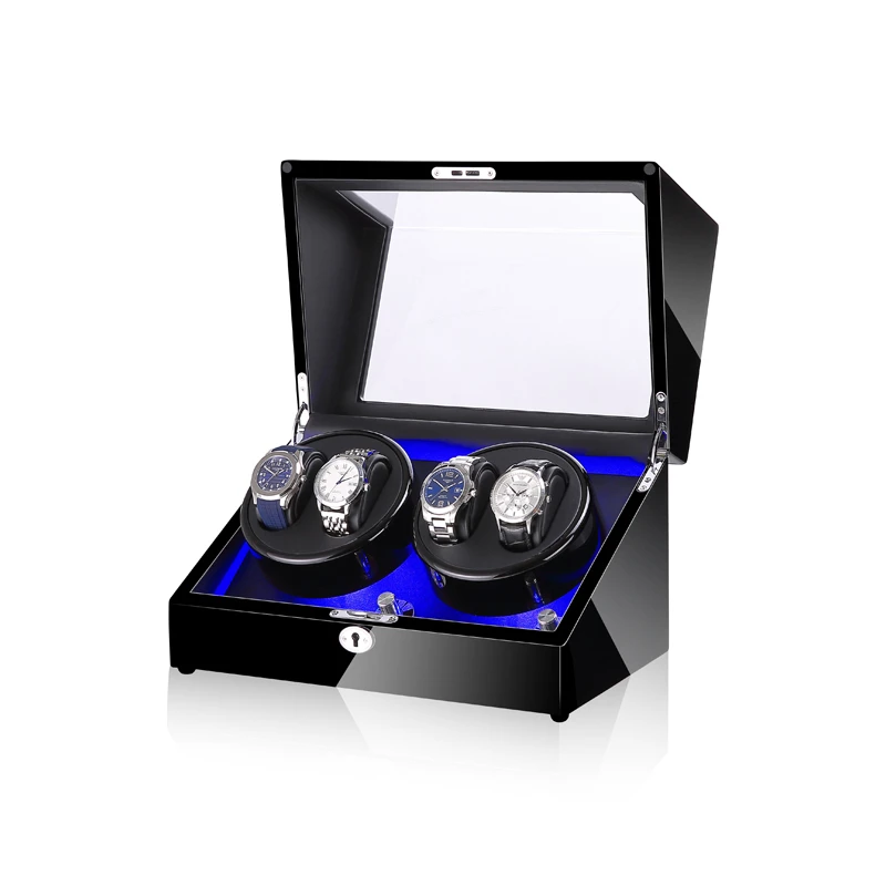 

Time partner high end watch winder for mechanical watches with soft flexible watch pillows, blue led light