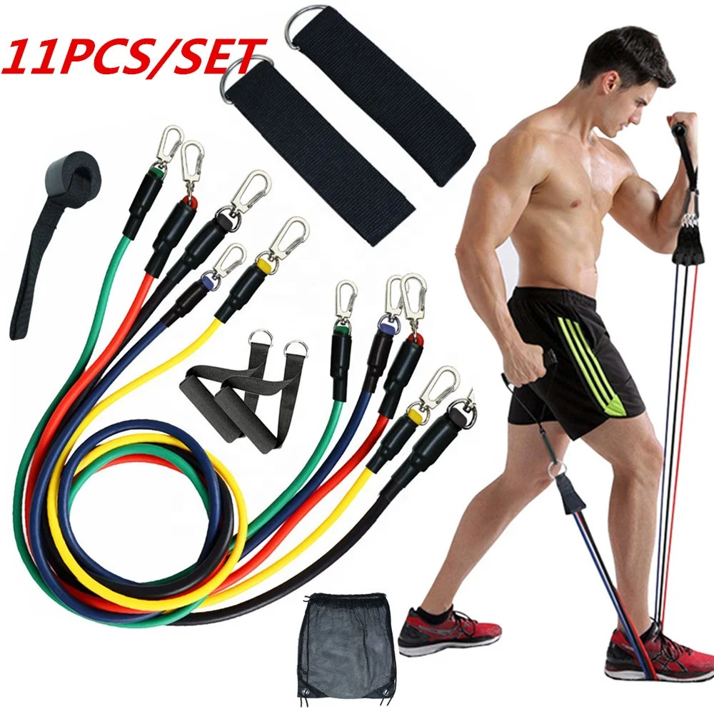 

11 Pcs/Set TPE Resistance Bands Training Body Exercise Yoga Tubes Pull Rope Chest Expander Pilates Fitness with Bag, Black/blue/red/yellow/green