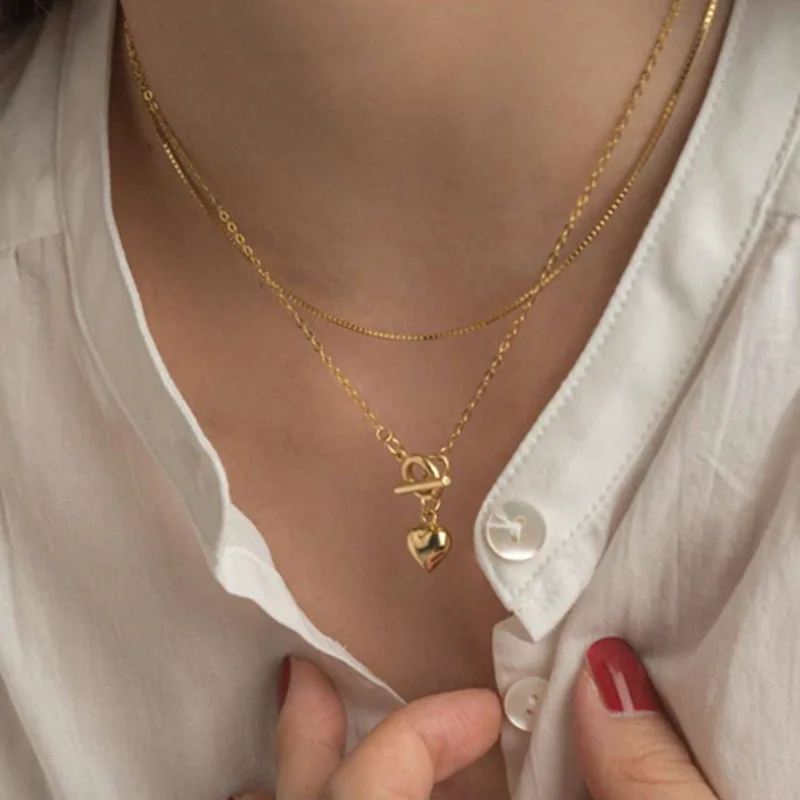 

Jewelry Wholesale Gold Finish Heart Pendant Necklace Toggle Necklace Stainless Steel Heart Necklace