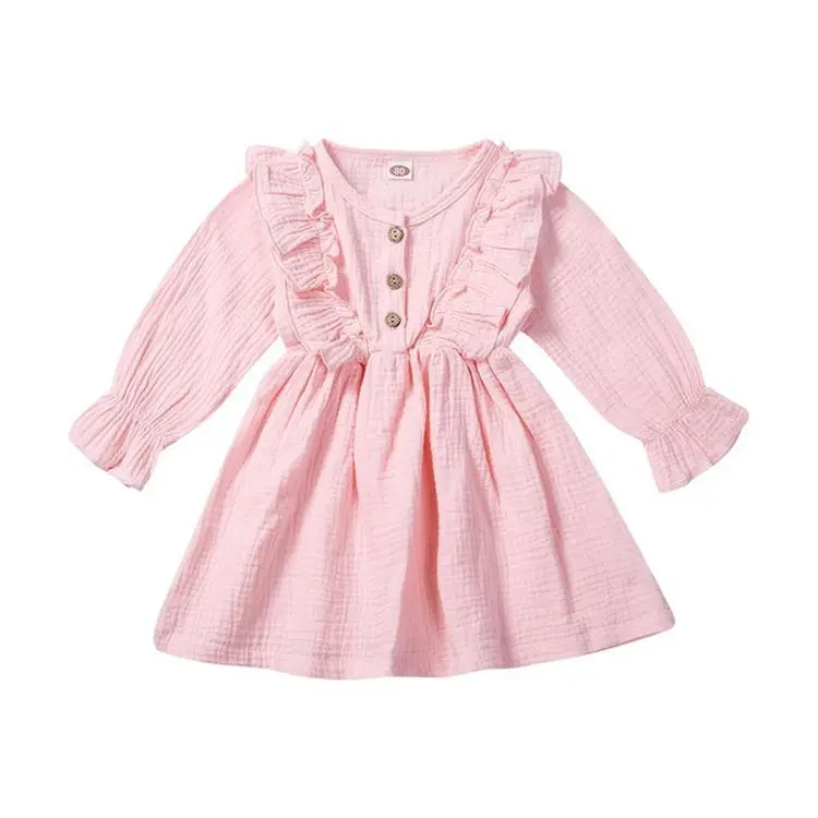 

New Seersucker Linen Cotton Kids Baby Girl Dress Cute Jumpsuit Outfits Long Sleeve Clothes For Summer Autumn, Habillement petit fill kids rouge 8ans dresses habill ensembles mariee