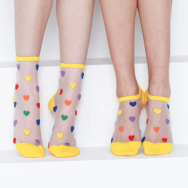 

Hot sale sexy summer new polkadot lace transparent crystal woman sheer socks, Image