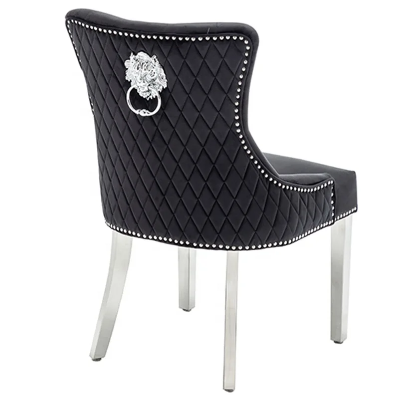 Black Tufted Dining Chair Lion Knocker Square Pattern Back - Buy French ...