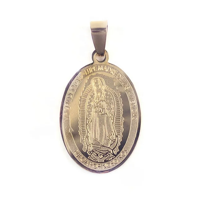 

Religious Style Stainless Steel Gold Plated  Our Lady of Guadalupe Pendant