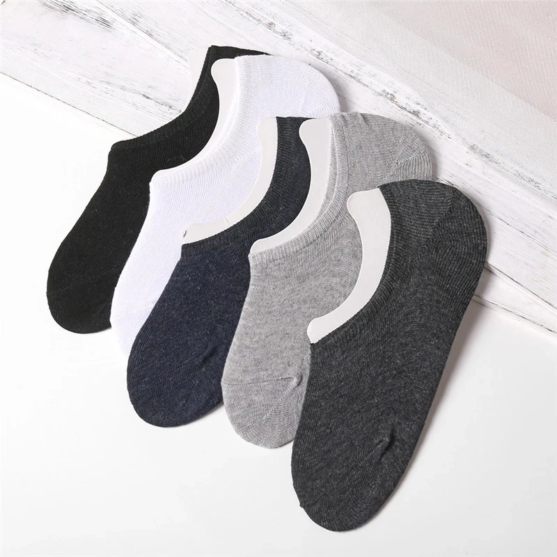 

FINETOO 5Pairs/set Sports Men Spring Summer Casual Solid Color Boat Breathable Cotton Ankle Socks Thin Style Sock Men