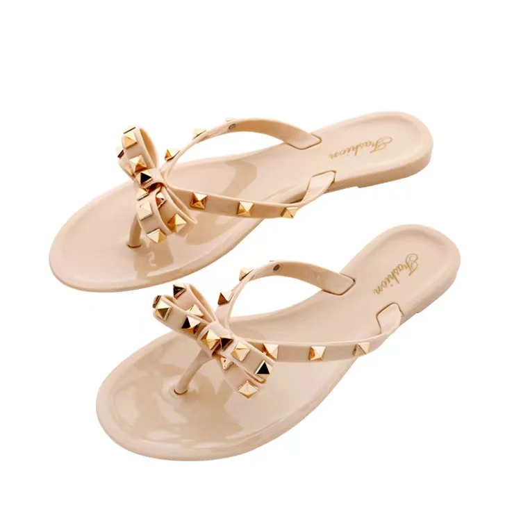 

Fashion Ladies Shoes Sexy Jelly Womens Sandals Slippers Slip On Summer Flat Women's Flip Flops with Rivet Jelly Sandals