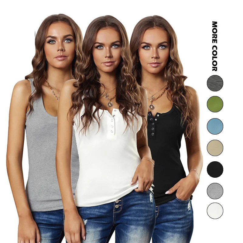 

New Arrivals Hot Sale Women's Breathable Tank Tops Women Solid Color Button Camisoles