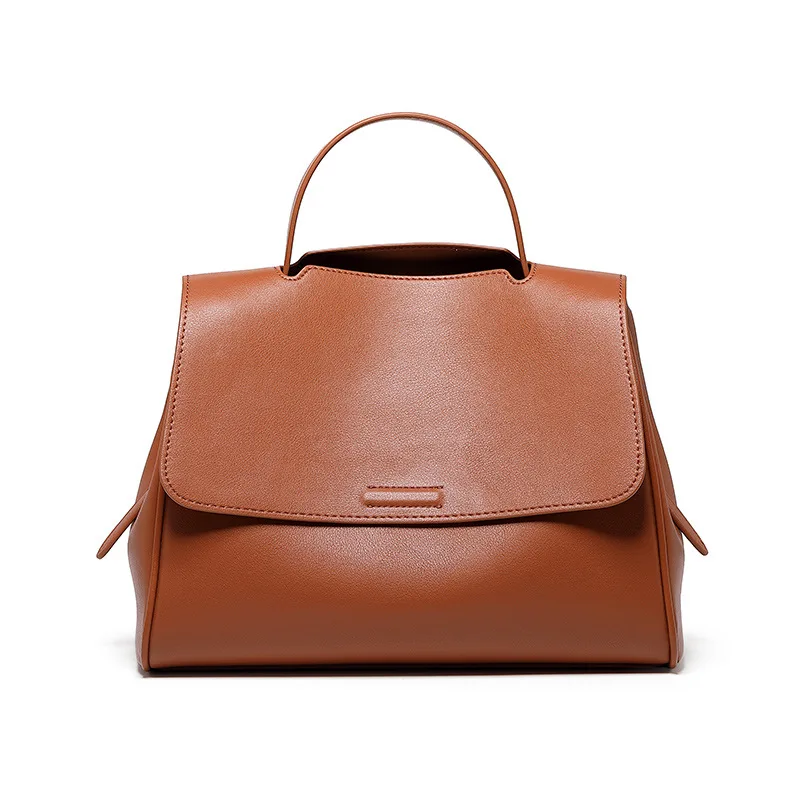 

Factory wholesale cowhide tote bag ladies fashion shoulder bag luxury solid color genuine leather women's handbag, 3 colors