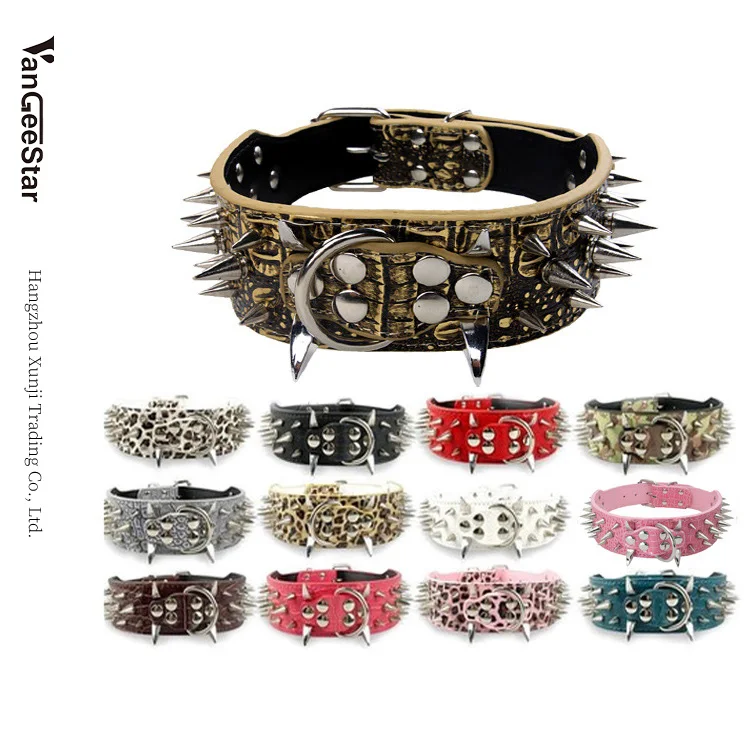 

2022 wholesale dropshipping fashion pu leather spike bully dog collars for dog in bulk
