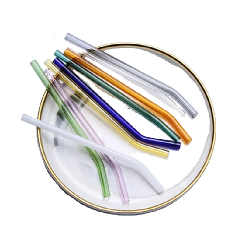 

Custom Logo High Borosilicate Pyrex Drinking Straw Set Clear Glass Straw With Cleaning Brush, Colorful/transparent