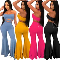 

2020 Two Piece Set Multicolor Lightly Cooked Patchwork Solid Backless Boot Cut SleevelessTracksuits