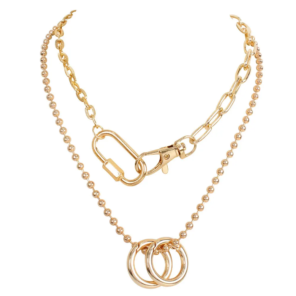 

Fashion Keychain Clavicle Chain Necklace Retro Double Ring Carabiner Pendant Necklace