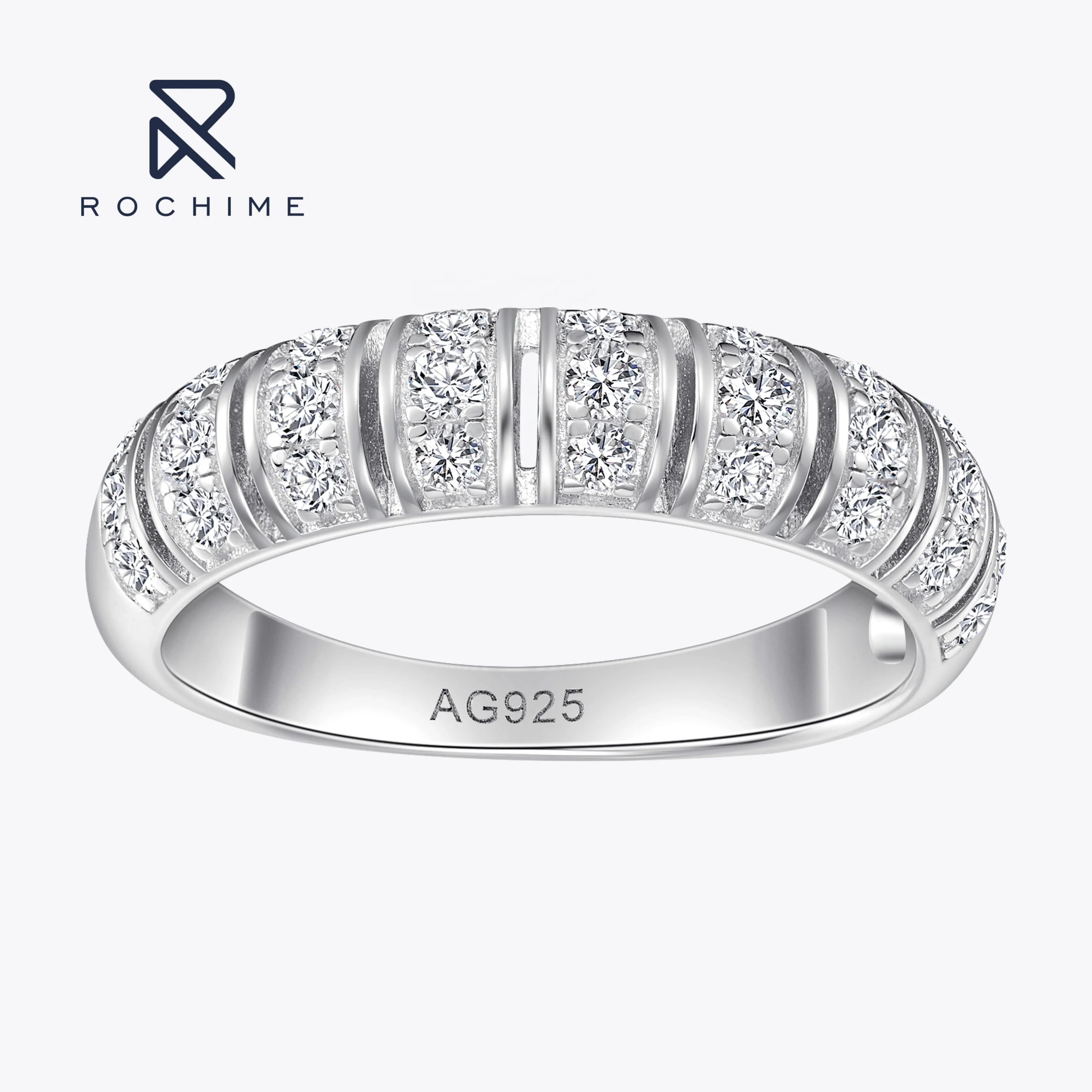 Rochime Vintage Jewelry Ins Style Half Circle Rings  925 Silver Rhodium Plated Zircon Jewelry  Ring