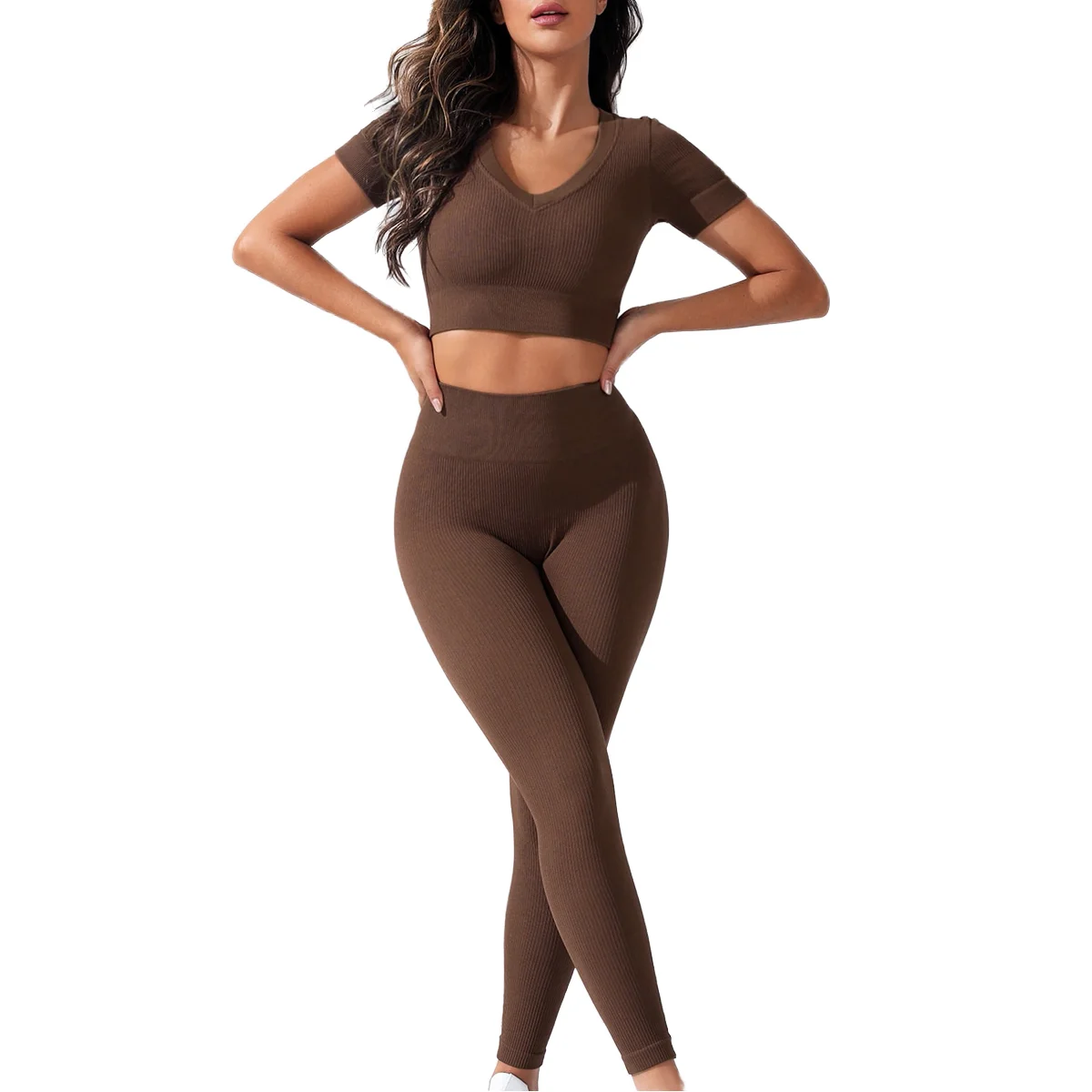 High-Waisted弹力两Piece Set Yoga Set