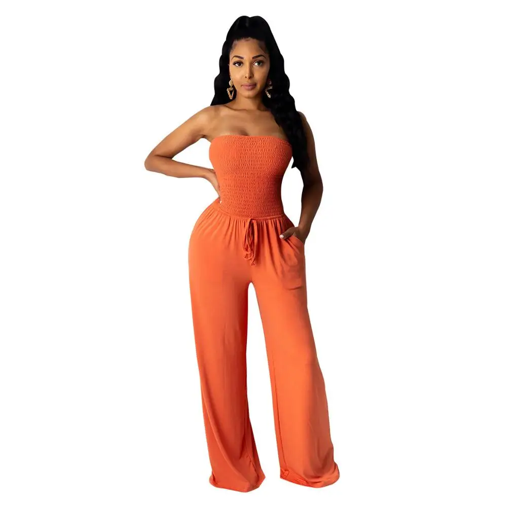 

9 solid colors off shoulder sexy tube top women wide leg jumpsuit, Black, white, pink, purple, orange,gray, army green, light blue