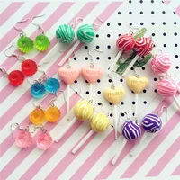 

Kawaii Simulation 3D Lollipop Dangle Earrings Candy Polymer Clay Cabochons Flatback Earring For Women Cute Birthday Gift