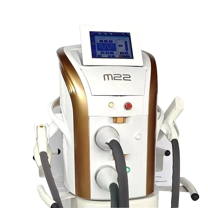 

Newest High Efficiency IPL Q Switch ND YAG Laser M22 Machine for Hair Tattoo Acne Wrinkle Removal Skin Rejuvenation, Blue/gold