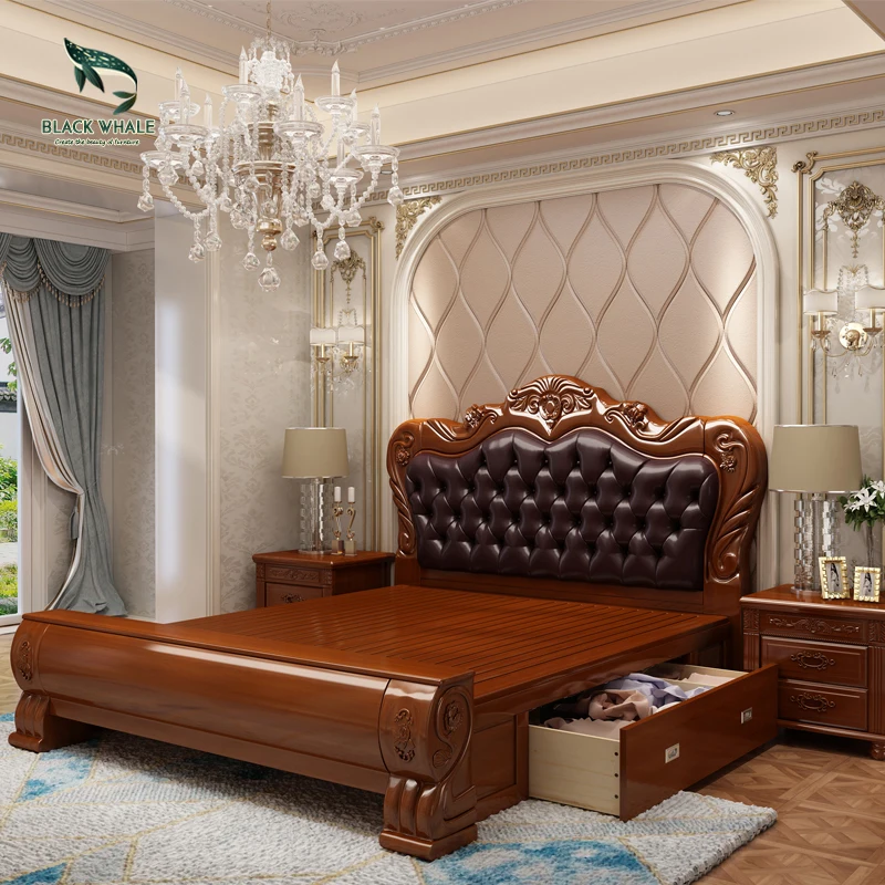 
Bedroom Furniture Storage Luxury Antique King Size Frame Double Wood Beds 