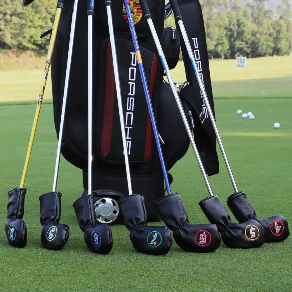 

Golf Iron Cover Golf Club Head Covers for Iron 777 Lucky Leather Hand Made Iron Headcover 10pcs/set 4-9 APSL, Black