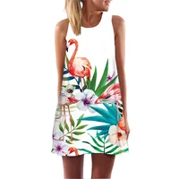 

2020 Summer Dress Floral Print Boho Dresses For Women Casual Beach Sundress Sleeveless Flamingo Chiffon Dress Vestidos De Fiesta