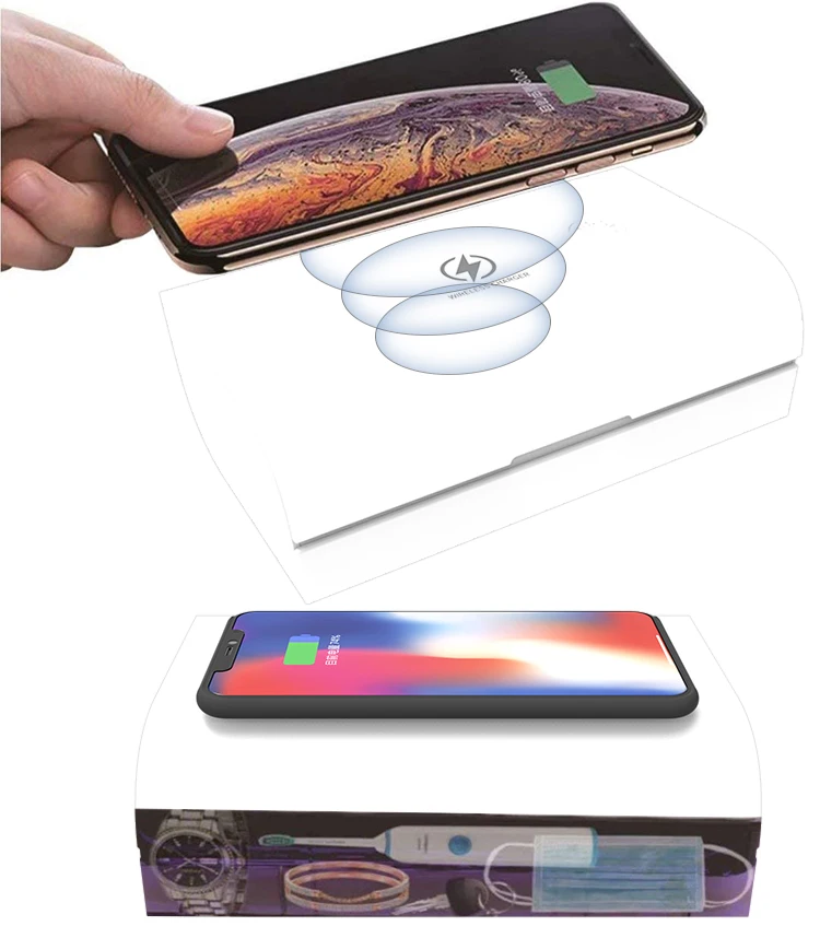 

2021 Hot Wireless Charger High-End Smart Sterilization uv light sanitazer box, White