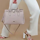 Hard cowhide luxury lady large leather tote bag with lock and key