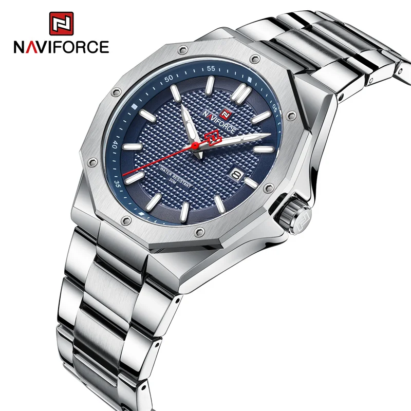 

Naviforce 9200 S Quartz Calendar Gold Man Watch Stainless Steel Waterproof Hand watch Create Logo Luminous Clock
