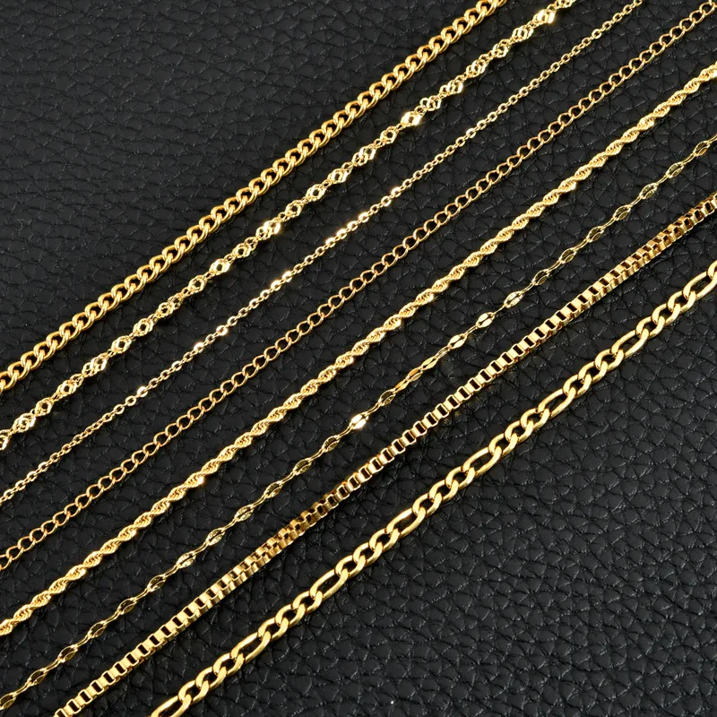 

304 Stainless Steel PVD Plating Water Wave Box Rope Chain Necklace Hip Hop Figaro Curb Link Chain Necklace