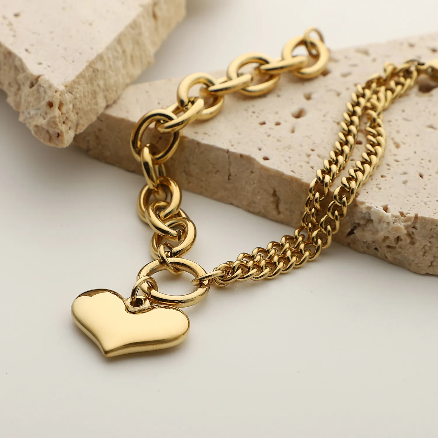

Celebrity Gold Gilding Stainless Steel Chain Bracelet Women's Stitching High Polished Heart Pendant Bracelet Jewelry, Silver / gold / black / black / rose gold / blue ...