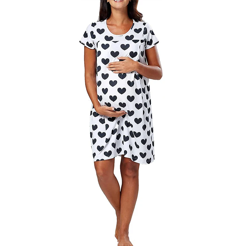 

Maternity Short Sleeves Nursing Dress Maternity Breastfeeding Dress Back Cardigan Printed Skirt pregnancy dresses, Picture