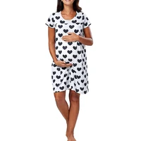 

Maternity Short Sleeves Nursing Dress Maternity Breastfeeding Dress Back Cardigan Printed Skirt pregnancy dresses