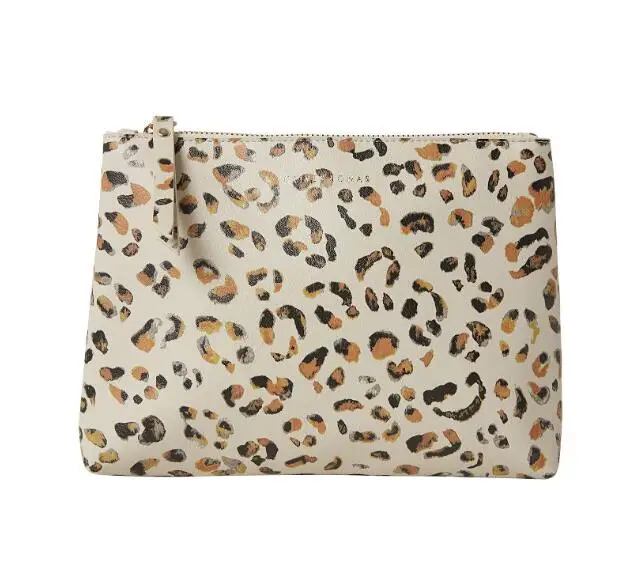 

Make Up Pouch Zipper Essential Oil Rose Gold Print White And Black Leather Leopard Lazy Cosmetic Bag, Customized color