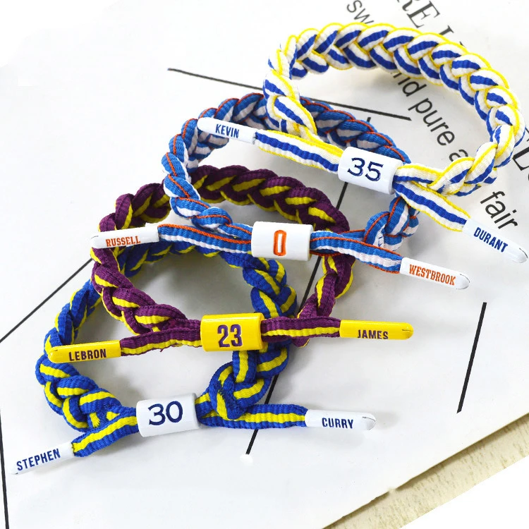 

Shoelaces Woven Fashion Sport Famous Basketball Star Names Numbers Adjustable Length Handmade Braided Bracelet, Multi colors