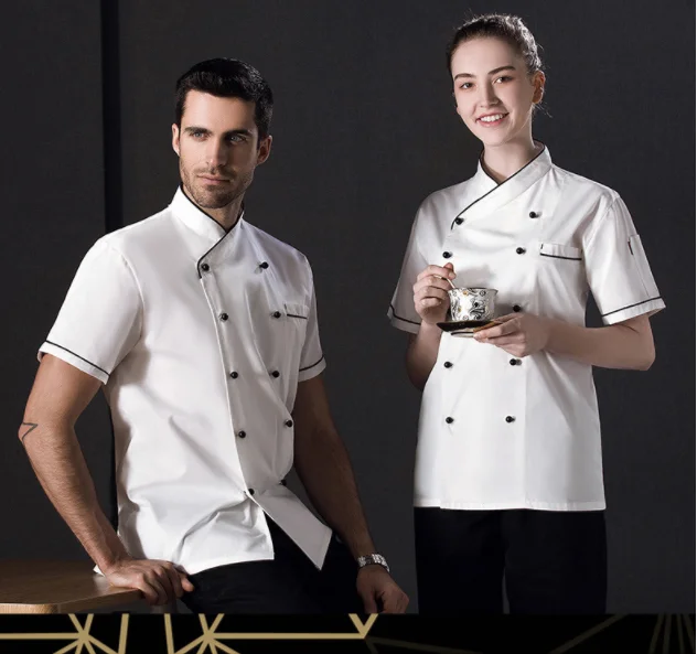 

restaurant custom logo cook cloth white chef cook uniform chef kitchen jacket, White black