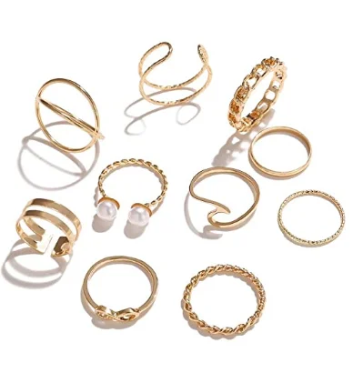 

Sandro Rings Rose Gold 18-piece Adjustable White Pure Pearl Rings Jewelry Set Women Crystal Ring