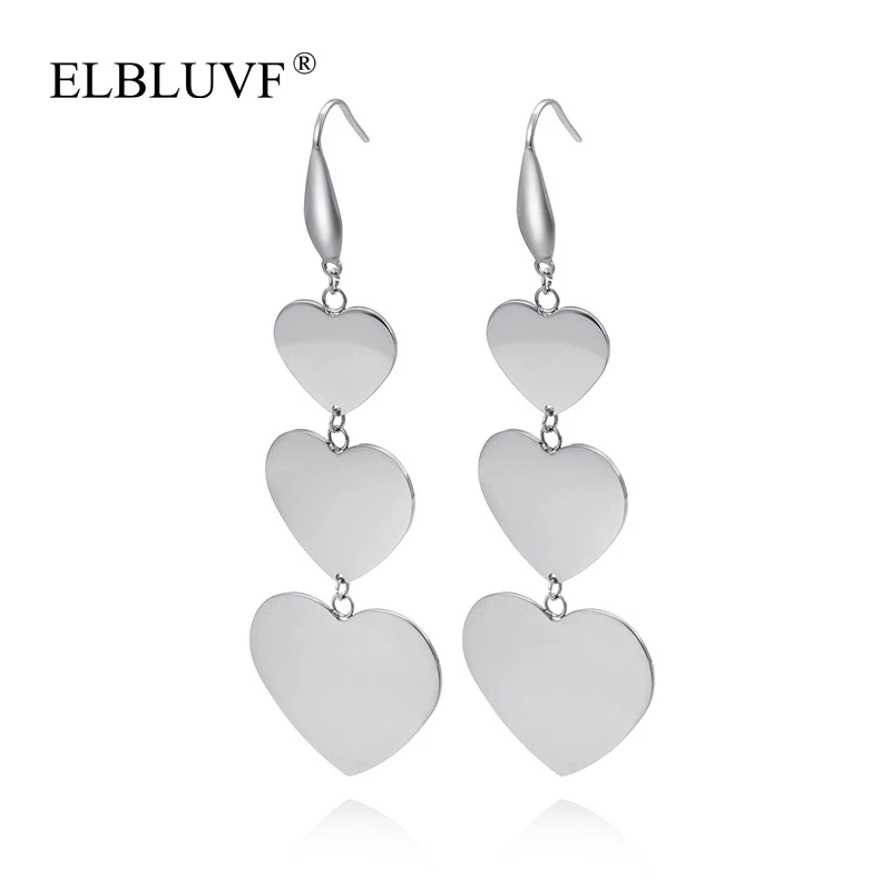

ELBLUVF Free Shipping Korea Stainless Steel Gold Rose Gold Plated Colors Temperament Love Heart Earrings For Women, Silver/ gold /colors