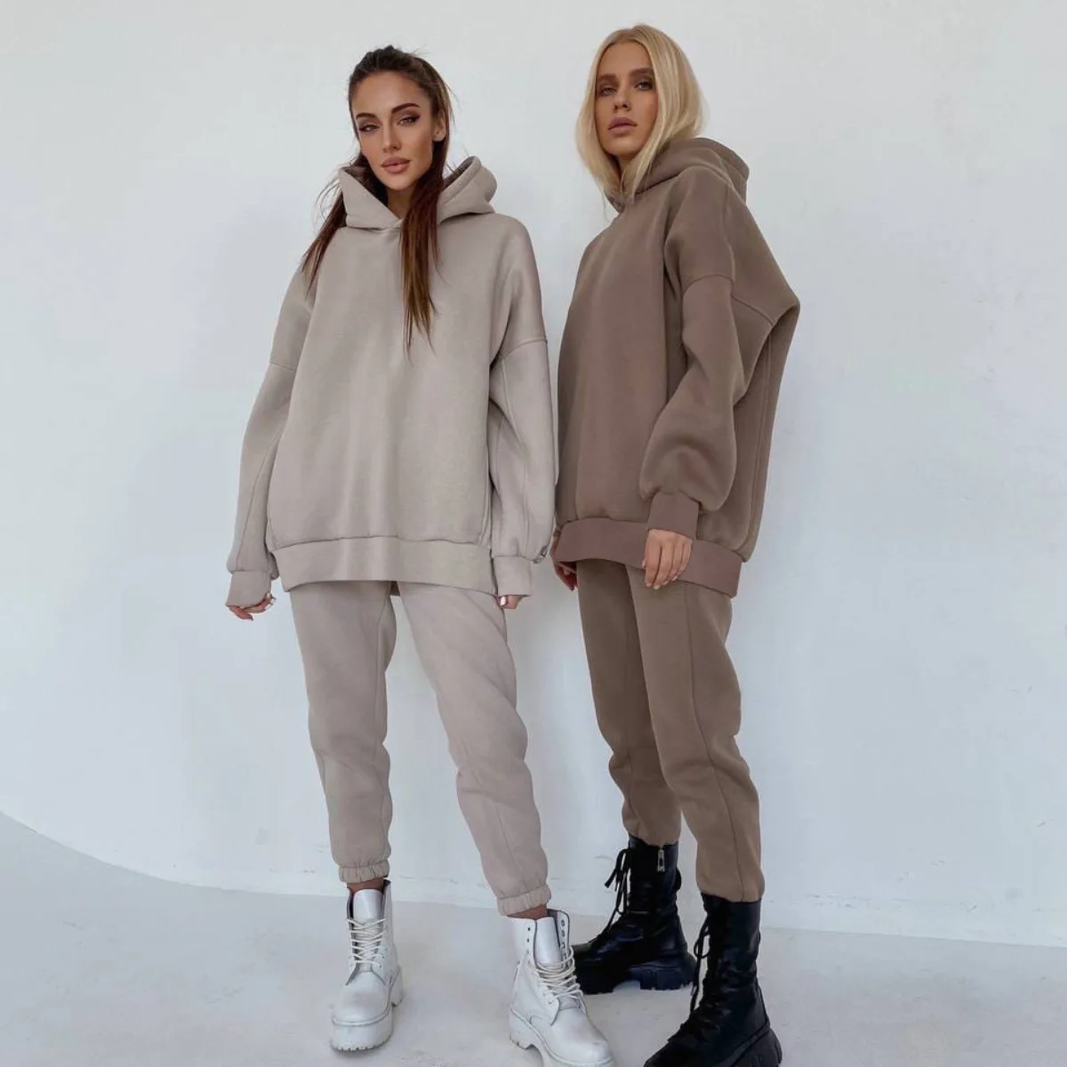 

Custom casual chill long sleeve knitted hoodies two piece pants set fall winter lounge style 2 piece jogger sweatsuit sets women, Customized colors