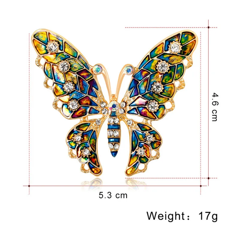 

4.6X5.3CM Rhinestone Crystal Women Animal Butterfly Brooch Pins Colorful Enamel Butterfly Brooch Pins For Women