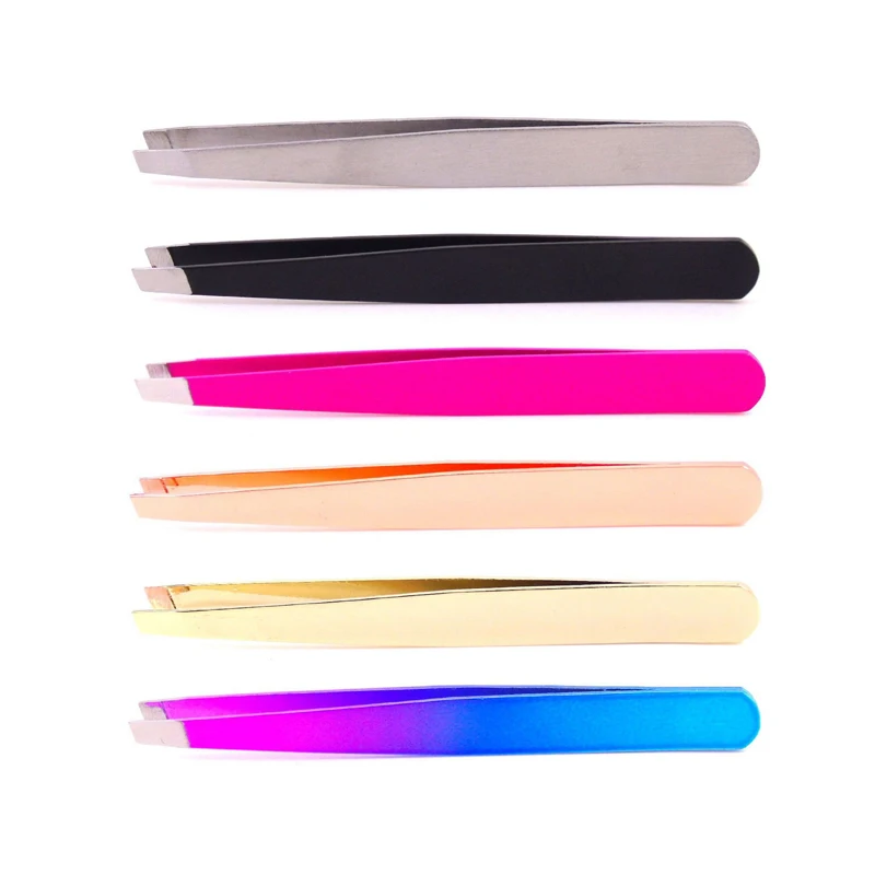 

Straight Gold Rainbow Colored Eyebrow Tools Eyelash Tweezers, 6colors