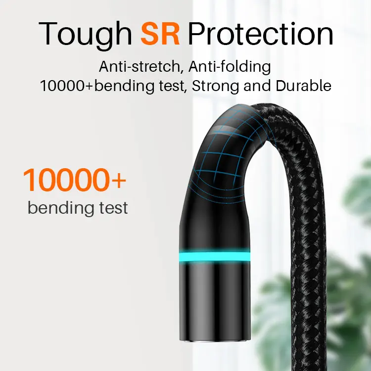 Nylon Braided Cable Fast Charger Mobile Phone Android Micro Usb For iPhone Type-C Usb-C Cable 3 In 1 Led Magnetic Charging Cable