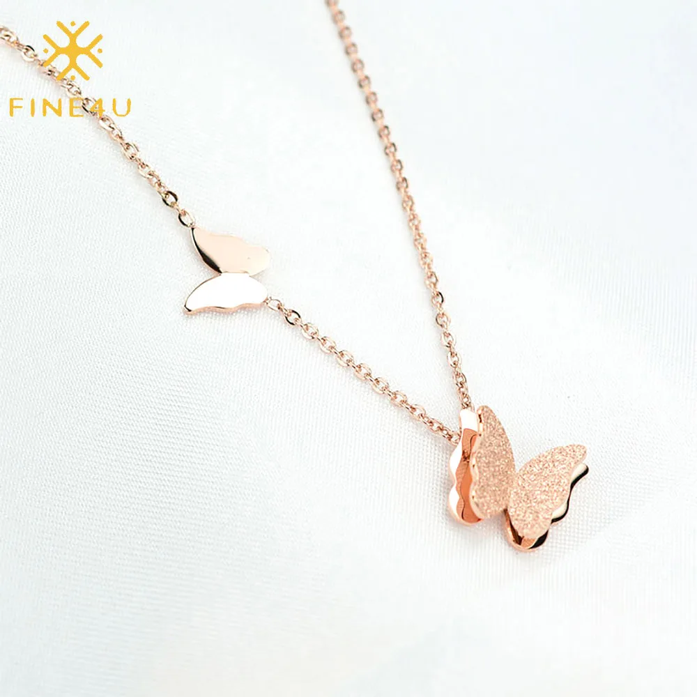 

Hot Selling Collares Para Mujer Stainless Steel 18K Rose Gold Plated Women Necklace Butterfly