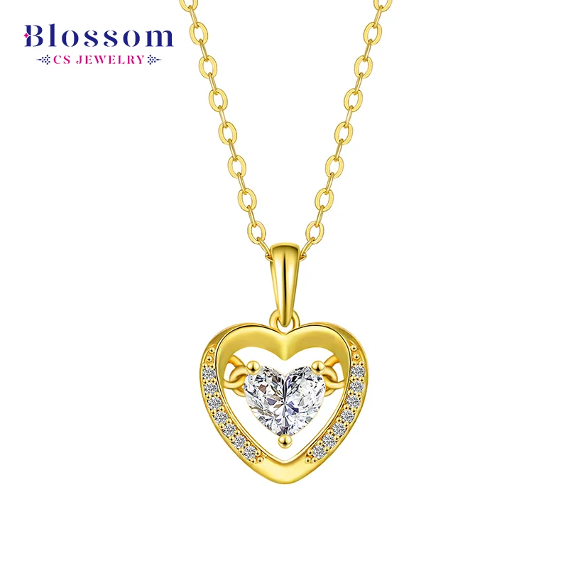 

925 Sterling Silver Bijoux Cubic Zirconia 18k Gold Plated Heart Pendant Necklace